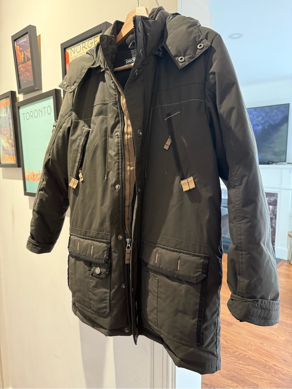 Geox Dark Olive Hooded Winter Jacket, Boys size 12